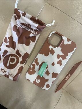 Loopy Case Brown & White Cow Print iPhone Case with Mint Strap